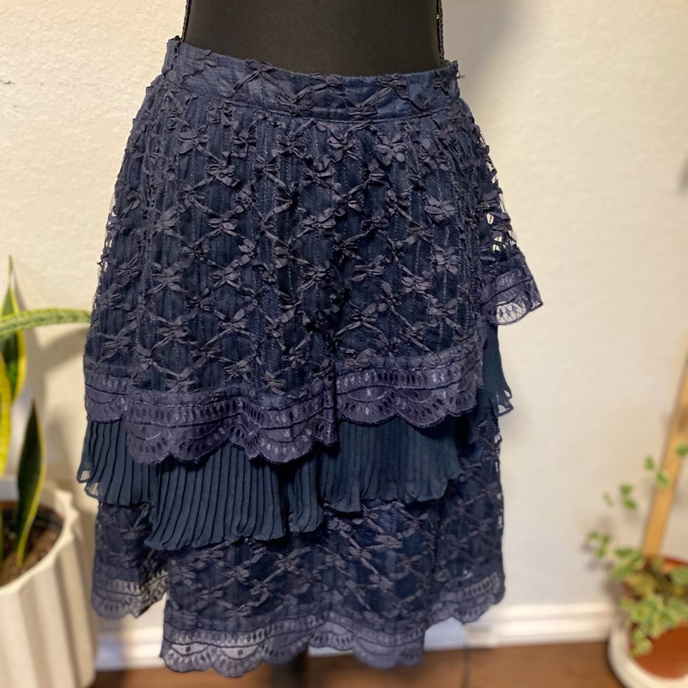 Beautiful Anthropologie Moulinette Soeurs Tatte Tide Navy Blue Skirt Size 4 - Picture 2 of 4